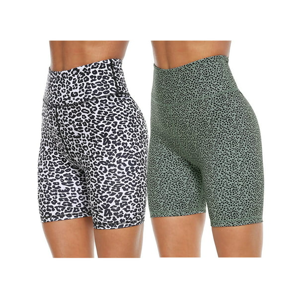 Blooming Jelly Womens High Waisted Biker Shorts Workout Tights Leopard Yoga Shorts with Pockets 